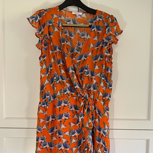 Parker Orange Floral Print Silk Mini Dress size XL - Picture 2 of 5